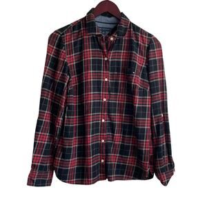 Tommy Hilfiger Women Top S Red‎ Plaid Button Up Preppy Cabincore Grunge Cozy